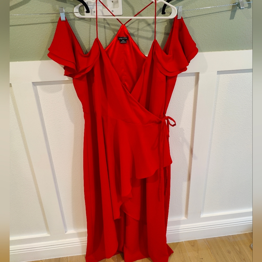 Elegant Red Ruffle Wrap Dress By City Chic